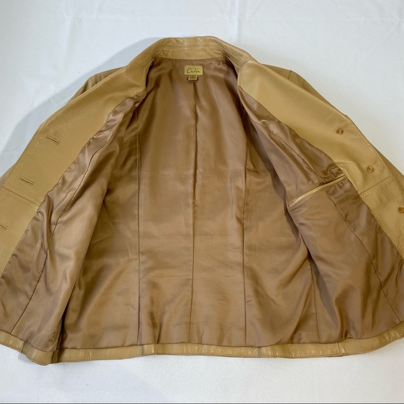 Caslon Leather Jacket Blazer size small camel color button front Soft Leather - Picture 6 of 12